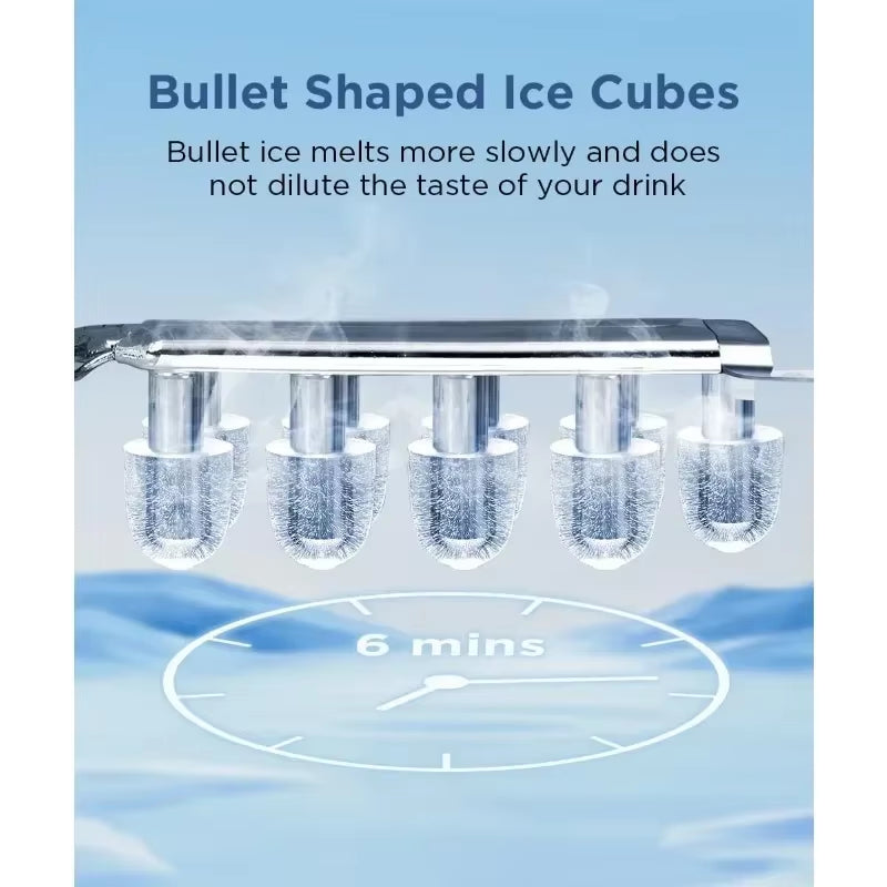 Ice Maker Countertop, Portable Machine with Self-Cleaning, 26.5Lbs/24Hrs, 9 Bullet Ice Cubes in 6 Mins, Basket