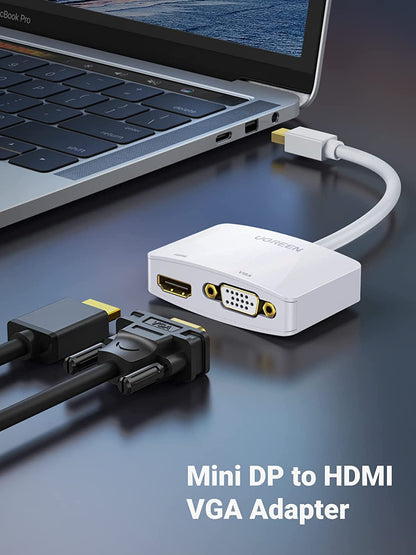 Mini Displayport to HDMI VGA Adapter, 4K Thunderbolt 2 Adapter 2 in 1 Mini DP Converter Compatible with Macbook Pro Air Imac Surface Pro1 2 3 4 6 Surface Laptop 2 Thinkpad X1, White