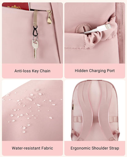 Collge Laptop Backpack, 15.6 Inch Laptop Travel Backpack for Women, College Computer Bookbag Casual Bag for Work Travel College, Gifts for Women,Pink