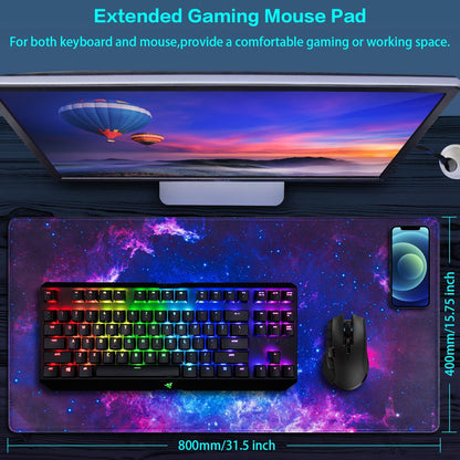 Gaming Mouse Pad, 31.5X15.7Inch Large Extended Mousepad Big Computer Desk Mat for Keyboard and Mouse Full Desk Mouse Mat with Non-Slip & Rubber Base